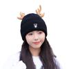 New Christmas antlers wool hat scarf dual-purpose pullover hat women's autumn and winter warm knitted hat cute ear protectors