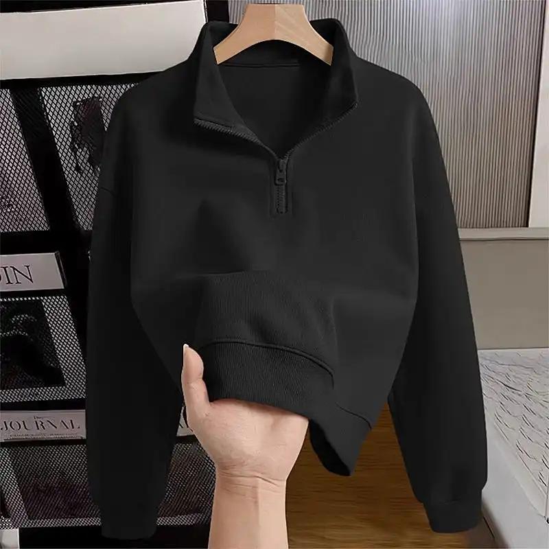 Maglione da Donna a Mezza Zip con Maniche Corte in Saldo