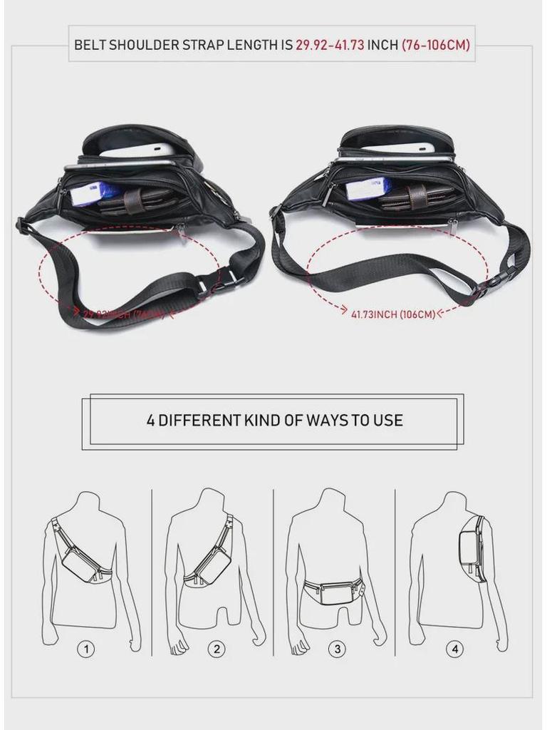 Męska czarna skórzana torba crossbody/nerka ze skóry owczej na outdoor i rekreację 8879