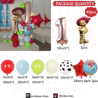 49 Peças Balões Desenho Animado Jessie Cowboy Toy Story Conjunto para Festa de Aniversário de Crianças Cor Balão de Látex Decorações Suprimentos Chá de Bebê