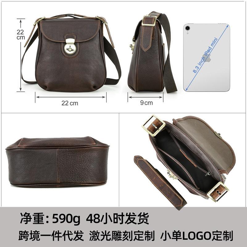 Men Top Grain Crazy Horse Leather Crossbody Bag Multi-Zipper Pockets Vintage Texture