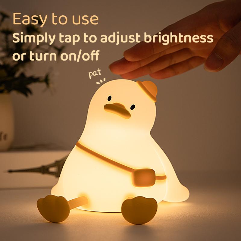 Duck Night Light Cute Animal Silicone Patting Lamp Rechargeable Nursery Night Lamp Kids Birthday Gifts Home Bedroom Beside Lamp