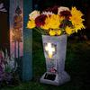 Solar Cemetery Vase with LED for Gravestone Outdoor Artificial Fresh Flower Holder Headstone