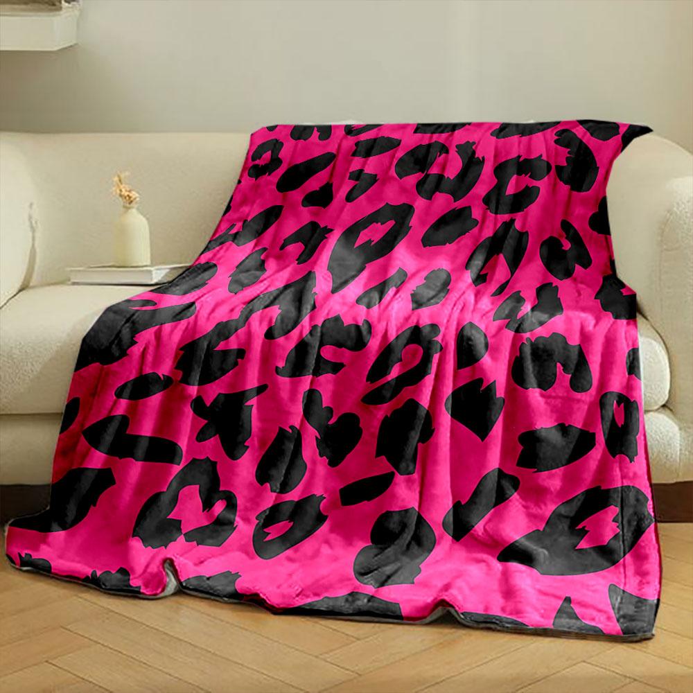 Black Irregular Shapes Resembling Leopard Spots On a Bright Pink Background. for All Seasons Blanket Lunch Break Throw Gift