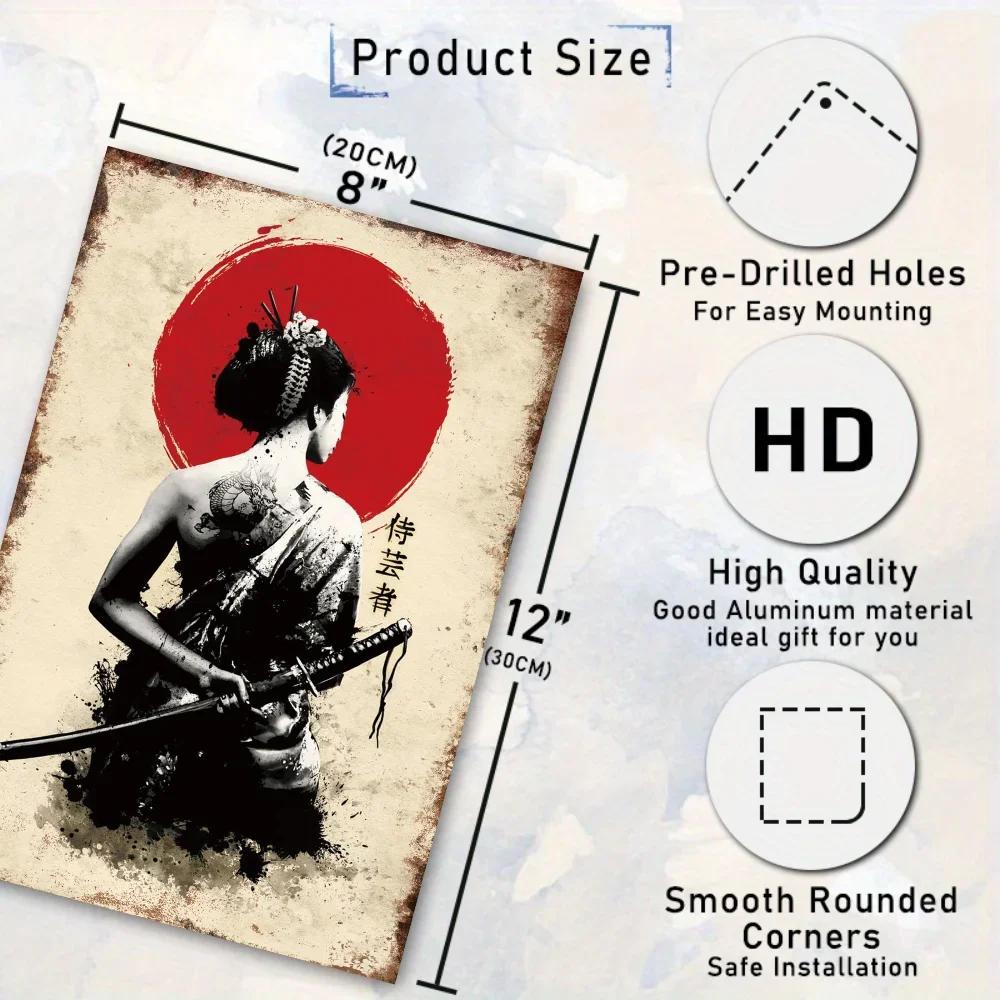 Japanese Samurai Vintage Metal Plate Living Room Decoration Painting Metal Wall Art Plaque Retro Tin Sign Bar Pub Home Decor