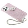 For iPhone 16 Pro Max Case with Strap Full Rhinestone Lip Decor TPU+PC Phone Back Cover