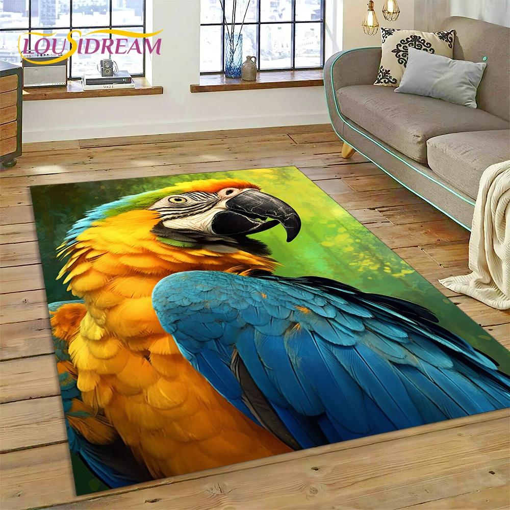 Colorful Parrot Macaw Budgerigar Bird Carpet Rug for Home Living Room Bedroom Sofa Doormat Decor,kid Area Rug Non-slip Floor Mat