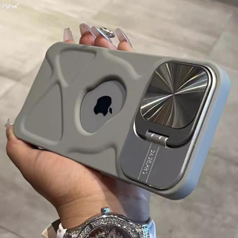 For iPhone 16 Pro Max Luxury Hollow Out Lens Dazzling Holder Stand Phone Case For iPhone 12 13 14 15 Plus Soft Protective Cover