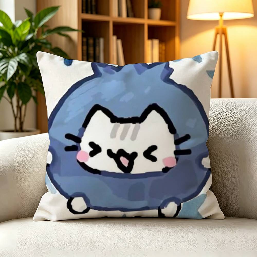 C-Cute Strawberry Cat Square Double-Sided printed Pillow Case Bedroom Bedside Pillow Sofa Cushion Cover