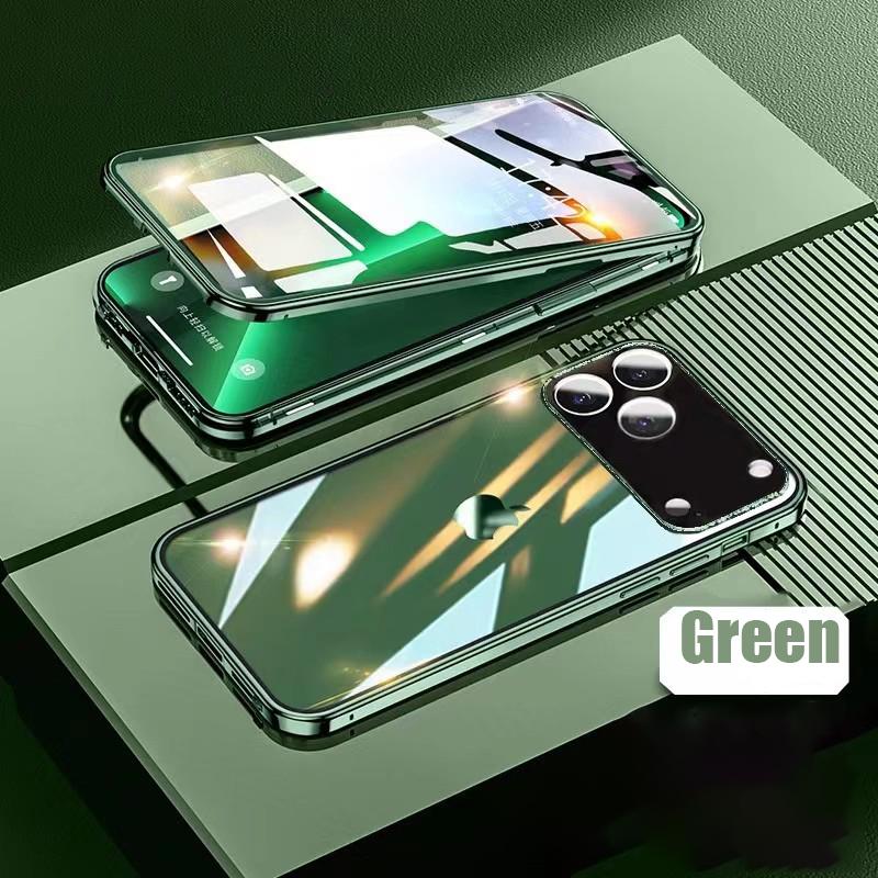 360° Volledige Bescherming Metalen Magnetische Dubbelzijdige Glazen Klikslot Telefoonhoesje Voor 17 Pro Max/17/17 Air Lens Beschermhoes iPhone17