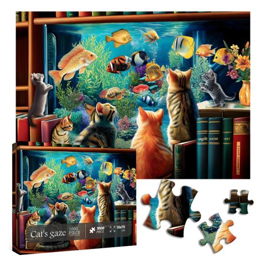 

1000 шт./компл. головоломка «Взгляд кошки», развивающая игрушка для детей и взрослых, красочная игра-головоломка «Котенок, рыба», украшение на стену, подарок любителю кошек