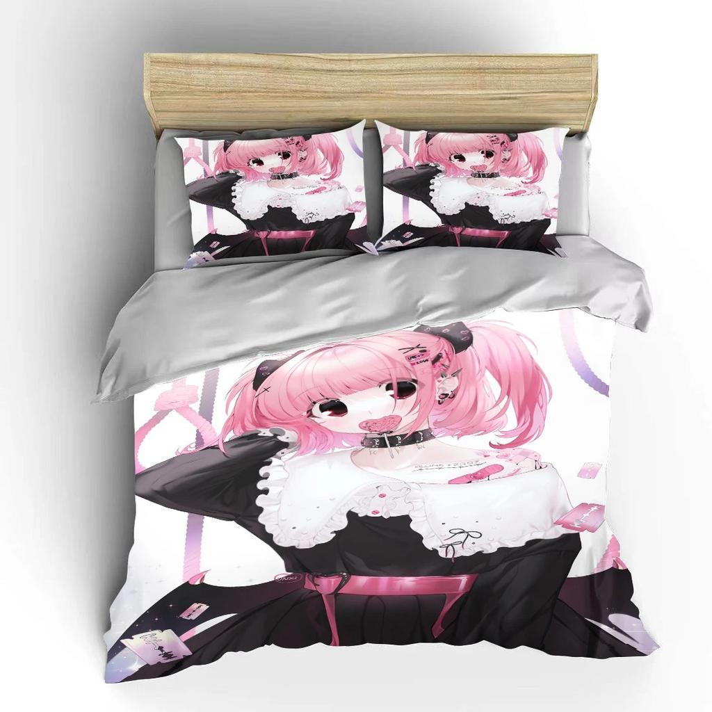 Japanisches 3D Anime Moe Doppelbett Bettbezug Bett Europäische Bettwäschesets Heimtextilien Luxus Kissenbezüge Schlafzimmer Bettwäschesets A