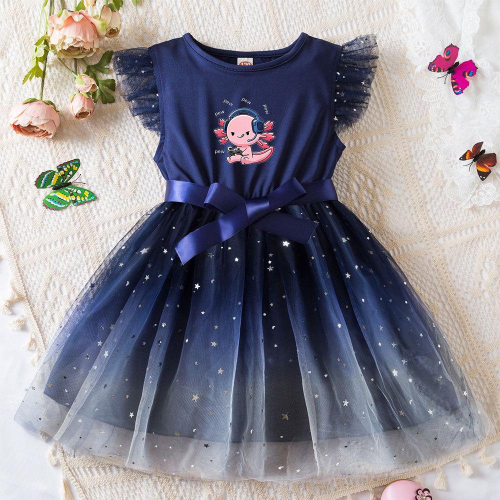 Hexagonal Dragon Princess Dress Butterfly Mesh Tutu Gown Girls Birthday Party Toddler Summer Outfit