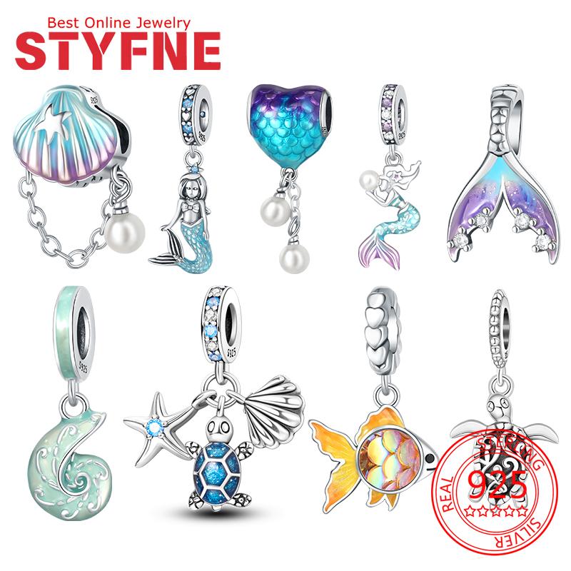 Orginal Copper Sea Shell Turtle Mermaid Charm Bead Charms Compatible With Bracelets Accessories Women Jewellery Making Fine Jewellery Gift