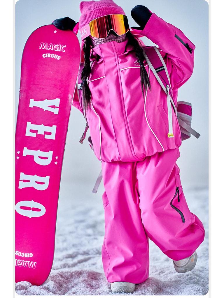 IMGO Kids' Rose Red Motorcycle Snowsuit: Girls' Windproof Waterproof Ski Jacket & Pants Set