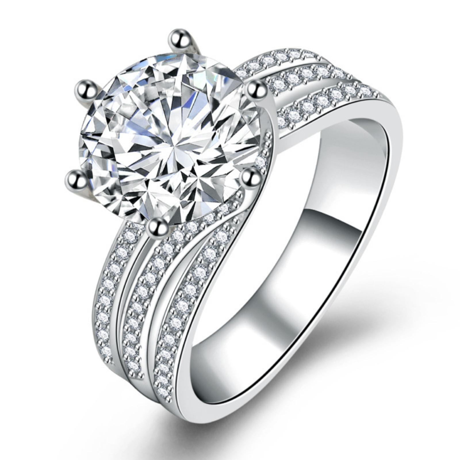Luxury Pave Setting Full Band Ring with Round Cut Center Stone Triple Row Micro Pave Design Elegant Fashion Jewelry for Women 10 белый