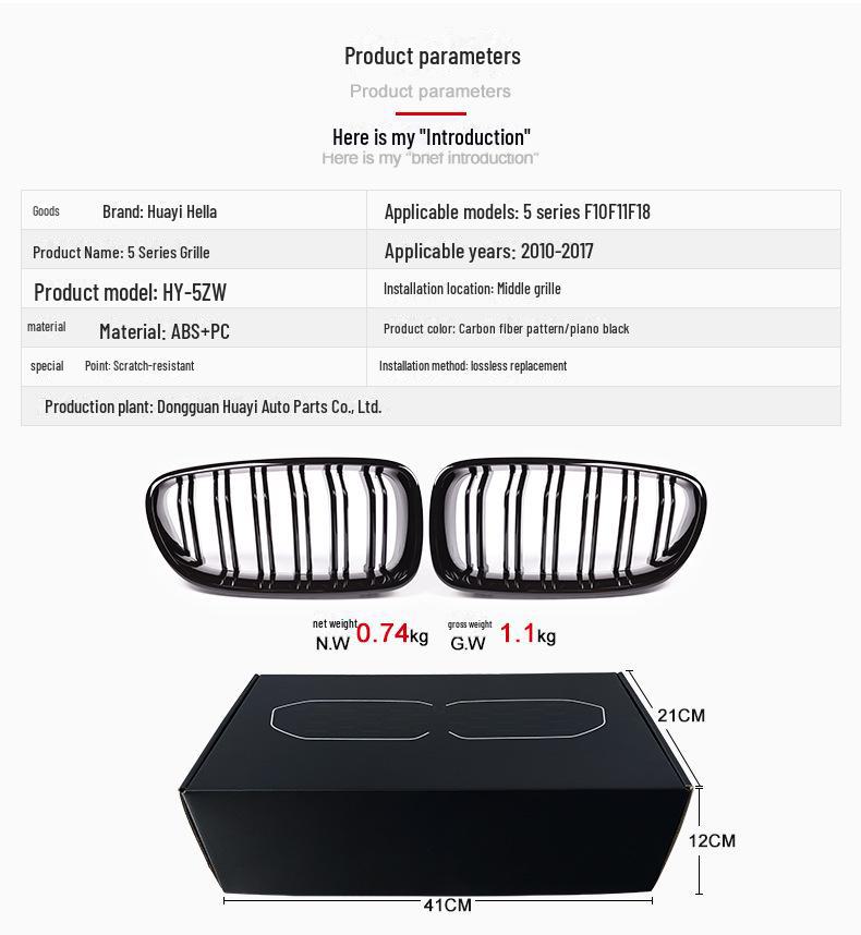 BMW 5 Series Bright Black Grille: Modified F10, F11 Double Line, F18 Double Bar