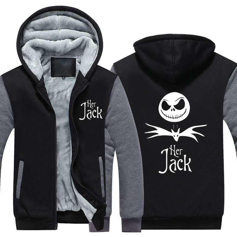 

Nightmare The Before Christmas Sally Jack Thicken Hoodie Sweatshirt Coat Jacket Black&Gray Jack,L
