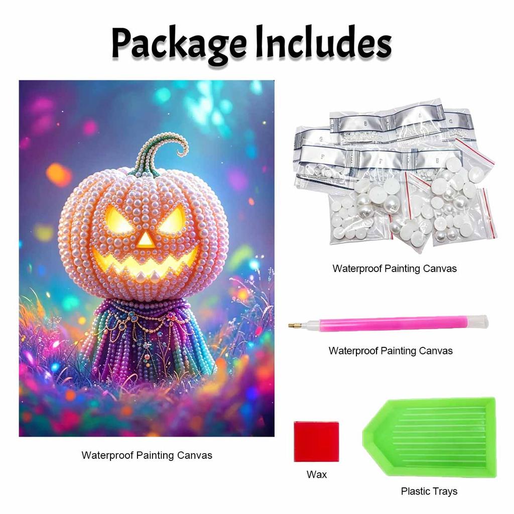 Pearl Painting DIY Kit Spooky Pumpkin Design Frameless Bead Art Canvas Relaxing Craft Gift for Halloween Lovers