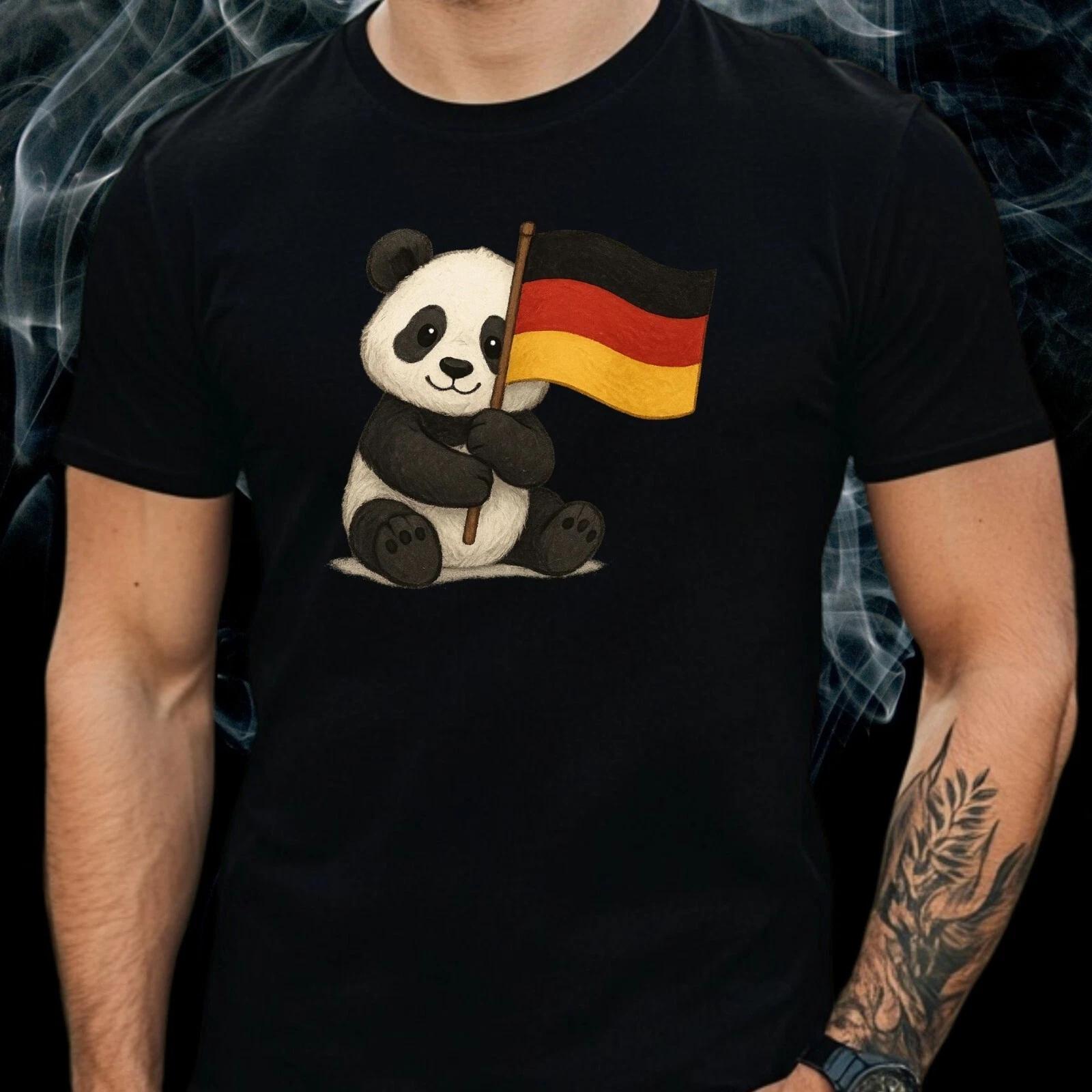 T-Shirt Herren Panda und Deutschland Flagge Motiv Baumwolle Größe S bis 5XL XXXL