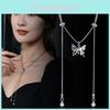 Exquisite Adjustable Butterfly Pearl Tassel Necklace For Women In Silver Titanium Steel
