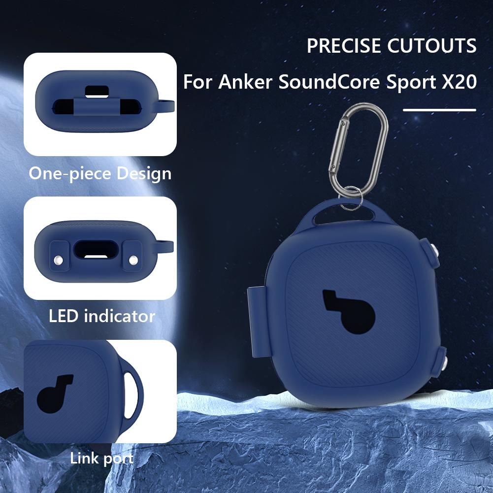 Silicone Soft Protective Cover W/ Carabiner Anti-Scratch Earbuds Case Cover for Anker SoundCore Sport X20 Charging Case