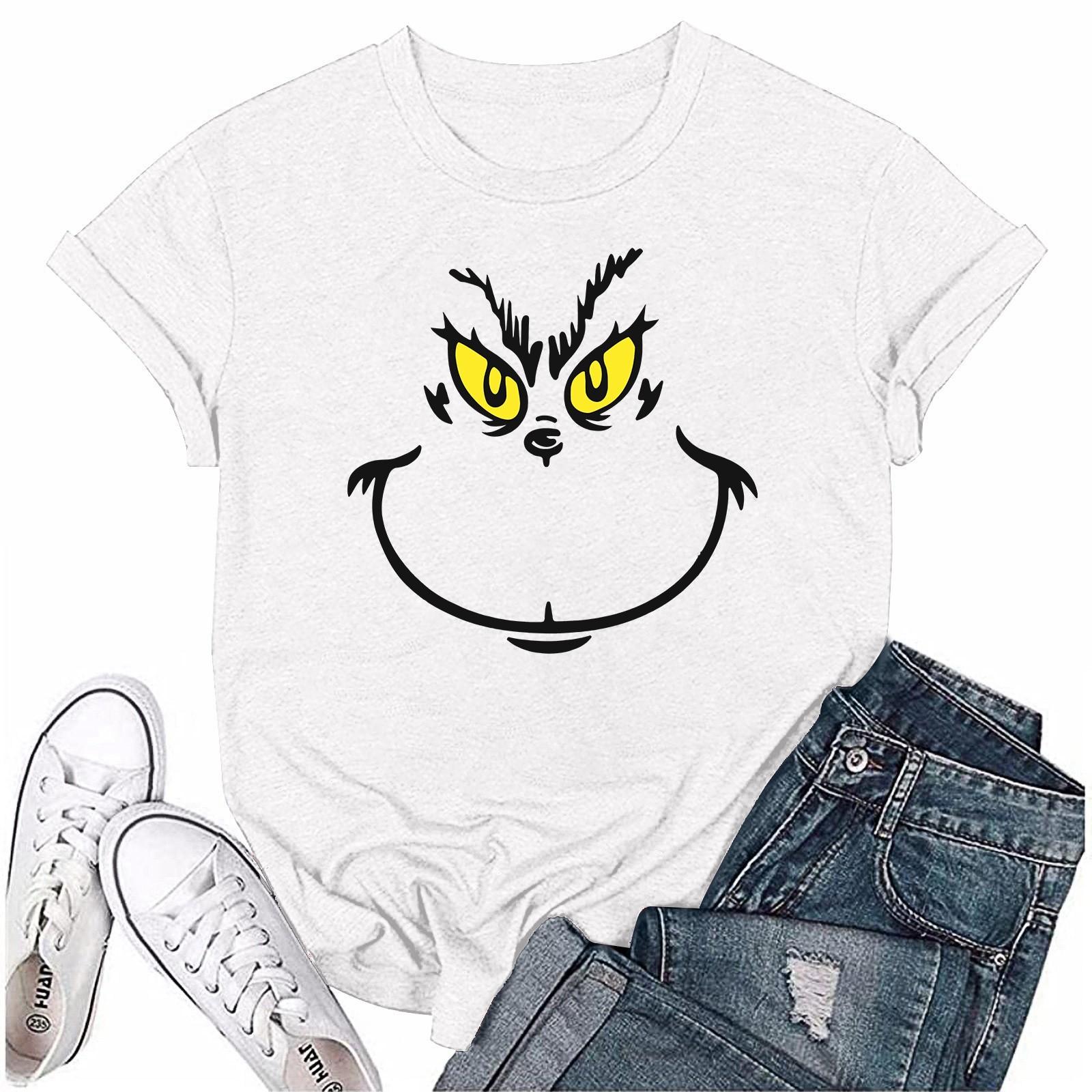 

Різдвяна доросла мила різдвяна футболка з круглим вирізом і смішним принтом із коротким рукавом XL білий