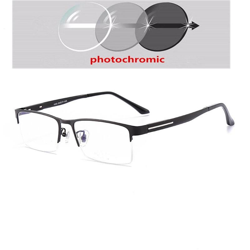 Half Frame Sun Photochromic Gray Customize Prescription Eyeglasses +Metal Square Short-Sight Eyewear 0 -0.5 -0.75 To -6.0