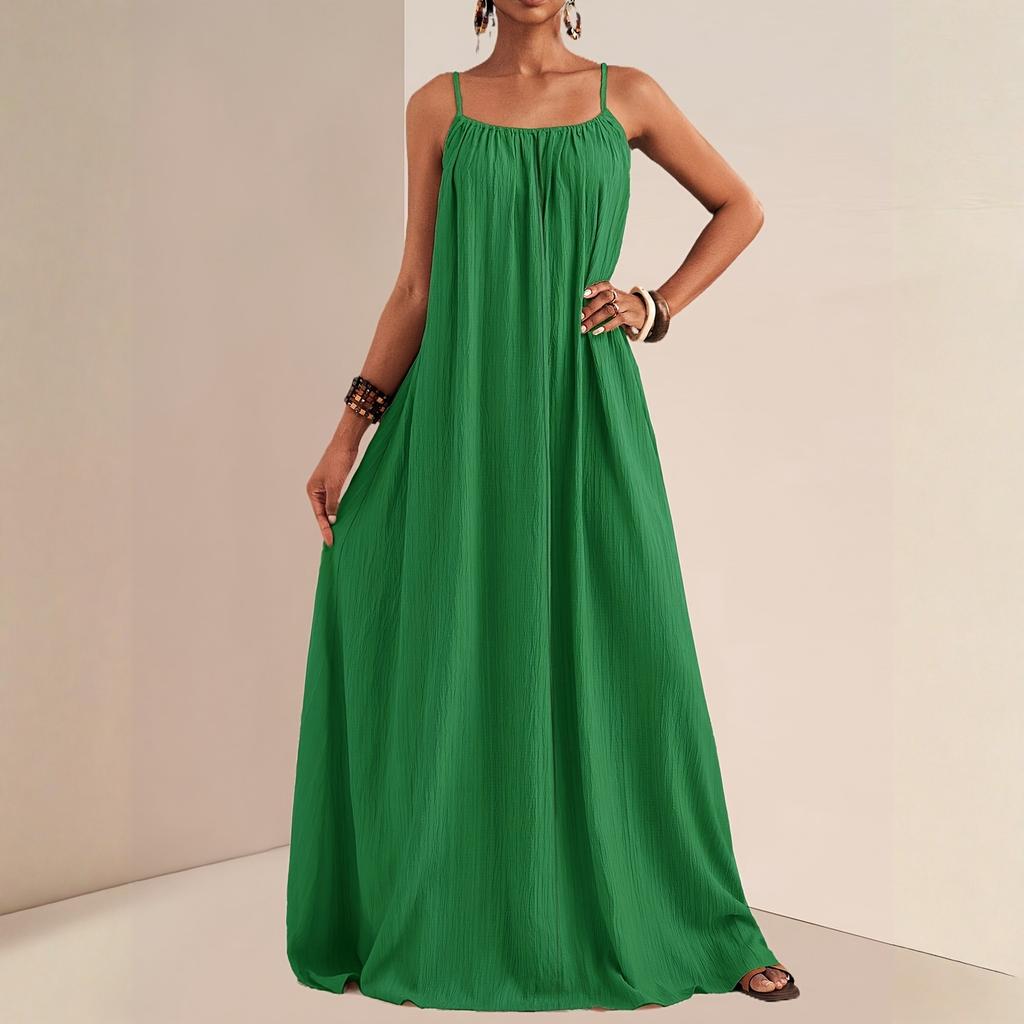Women’s Sleeveless Maxi Dress Loose Fit Spaghetti Strap Long Flowy Casual Sundress Lightweight Solid Design