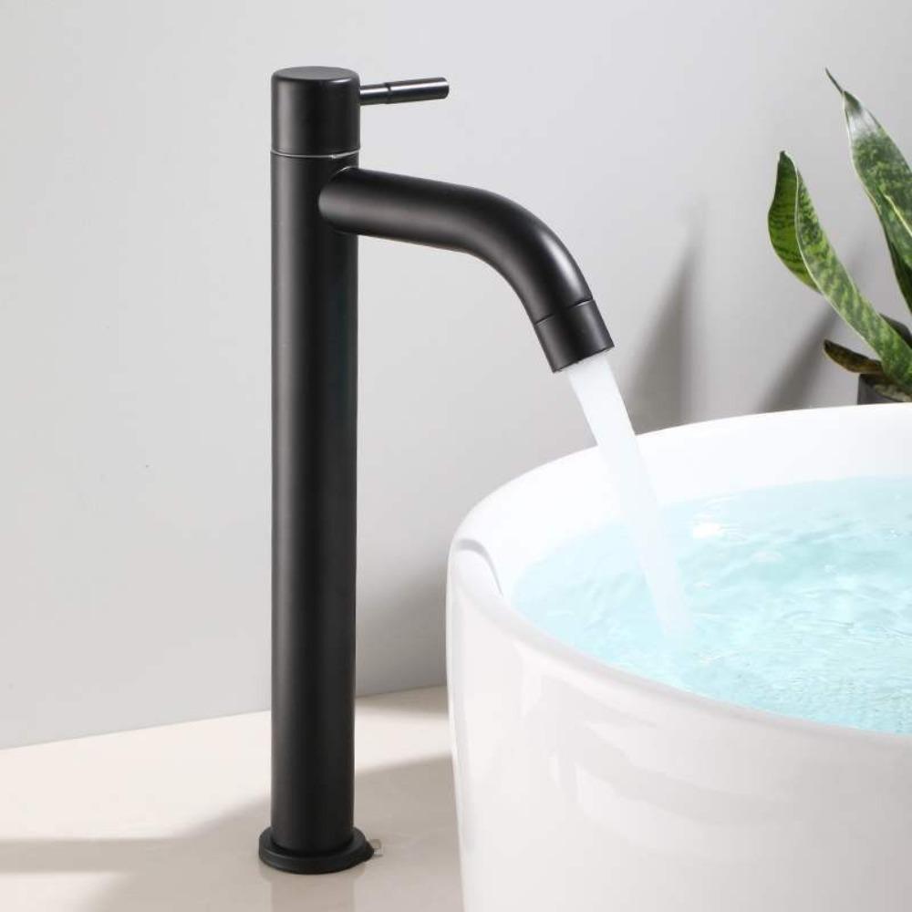 Quick Open Single Cold Faucet Stainless Steel Washbasin Tap Heighten Washbasin Faucet  Hotel