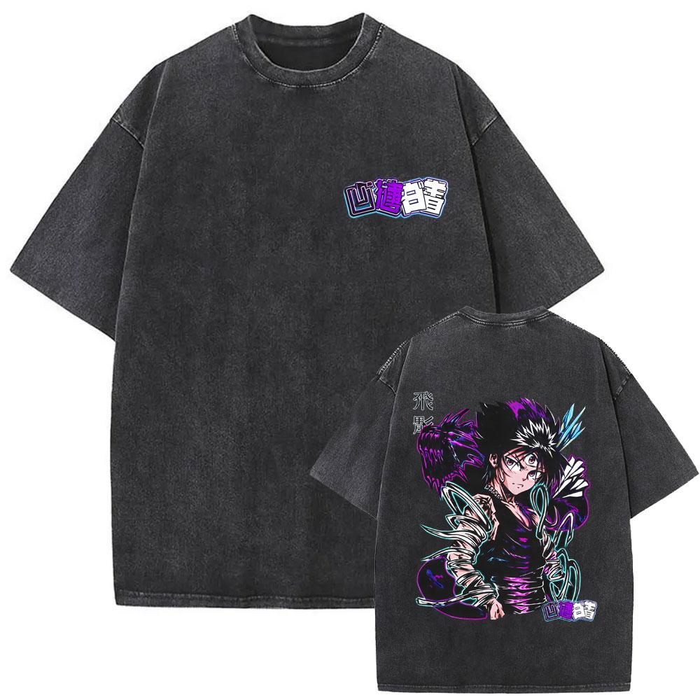 Anime YuYu Hakusho Urameshi Yuusuke Vintage Washed T Shirt Men Women Casual Oversized Tshirts Mens 90s Manga Retro Streetwear