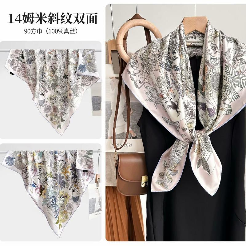 Silk twill 14 mmi large silk scarf women's fashion versatile high-end mulberry silk square scarf light luxury versatile 90 shawl