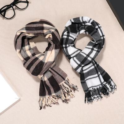 Doppelseitiger Samtschal mit Quastenverzierung Karomuster Herbst Winter Warm Kaschmirähnlicher Schal Modeaccessoire