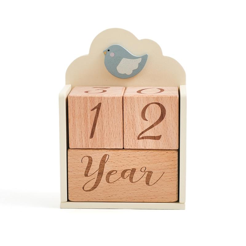 Baby Wood Milestone Photography Accessory Toy Cartoon Bird Time Recorder Box Baby Room Decoration Baby Anniversary Baby Gifts