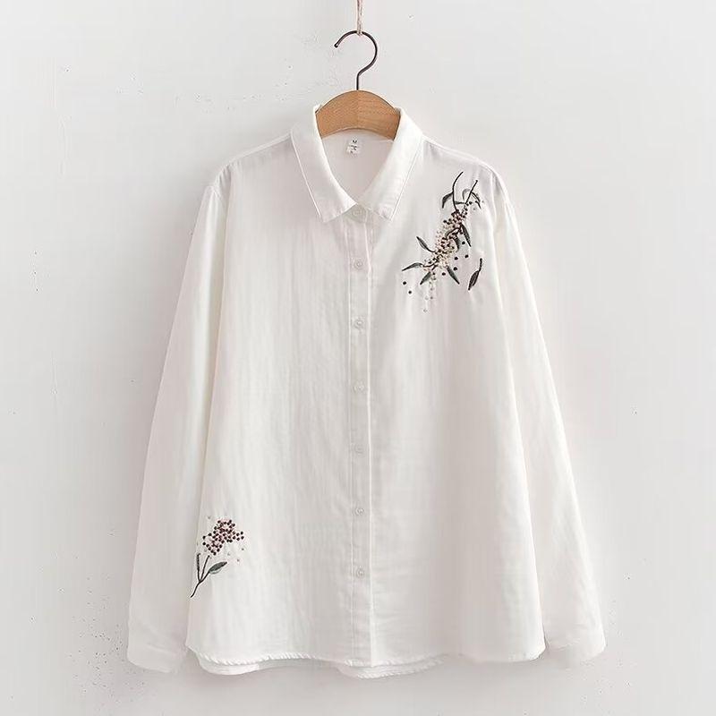 Cartoon Flower Loose Double-Layer Cotton Yarn Long Sleeves Artsy