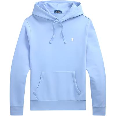 Felpa da uomo Polo con cappuccio e maniche lunghe, tinta unita, blu 710916690-026