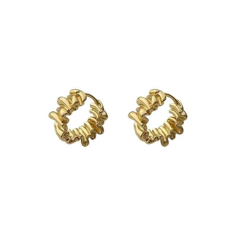 Personality Irregular Wavy Pleated Hoop Earrings for Women New Charm Gold Color Stainless Steel Dangle Jewelry Accessories Gift