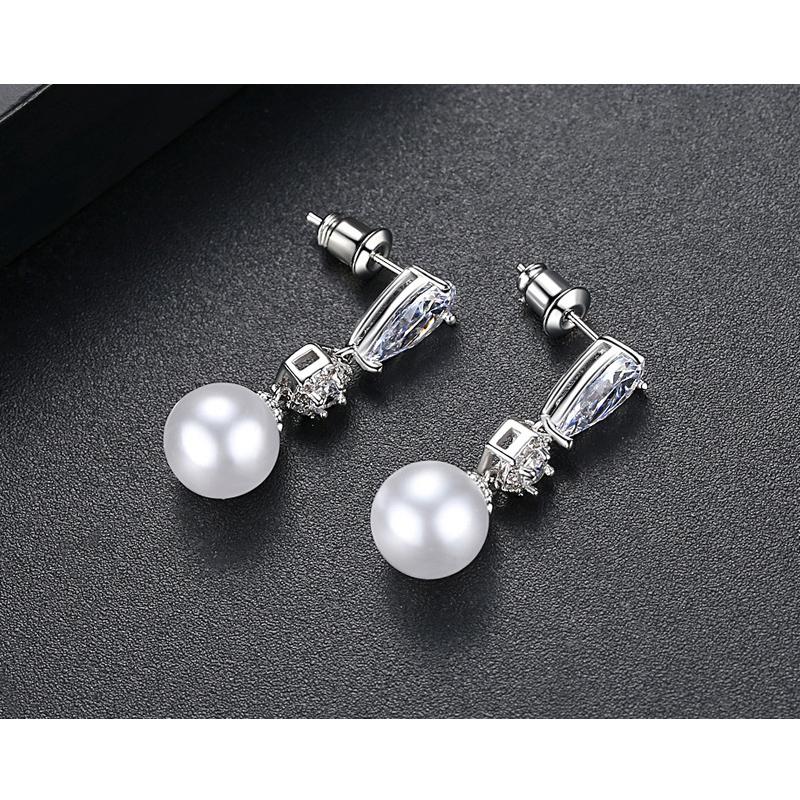 CMM Elegant White Gold Color AAA Cubic Zirconia Beads Drop Earrings