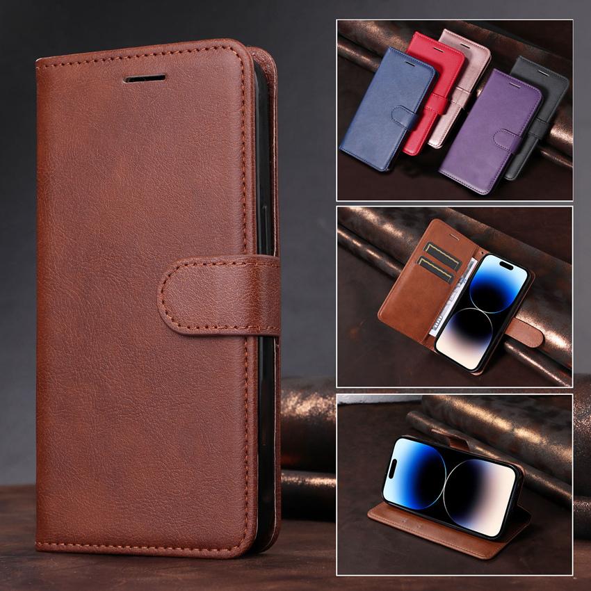 Pure Color Wallet Flip Leather Case For iPhone 14 13 12 11 Pro Max Mini XS XR X 7 8 6 6S Plus SE 2020 2022 5 5S Phone Book Cover