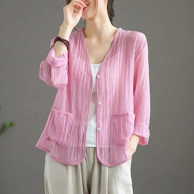 Maglia con Protezione Solare Donna Estate Scollo a V Larga Giacca Corta Cardigan Sottile Seta di Ghiaccio Protezione Solare Camicia per Aria Condizionata