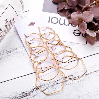 6 Pairs/Set Rock Style Exaggerated Earrings Geometric Shape Hoop Earrings Piercing Lightweight Urban Earrings Jewelry Accessories