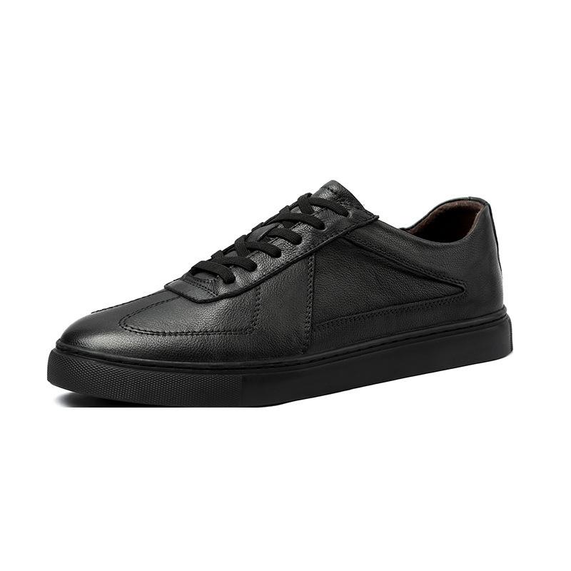 

Повседневная обувь на доске четыре сезона белая обувь тренд первый слой коровья кожа мужская плоская подошва резиновая дышащая обувь с круглым носком 45 чёрный