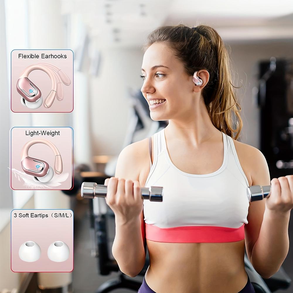 Wireless Bluetooth 5.4 Earbuds with Ear Hooks, 90H Playtime, ENC Noise Cancelling Mic, 3D Deep Bass, Semi-Open Sports Headphones for iOS & Android