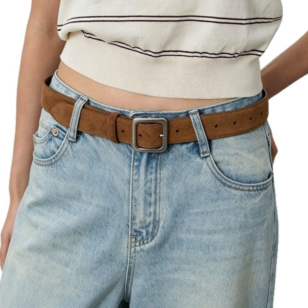 Square Alloy Buckle Suede Belt PU Leather Square Buckle Belt For Jeans Skirts Pants Dresses