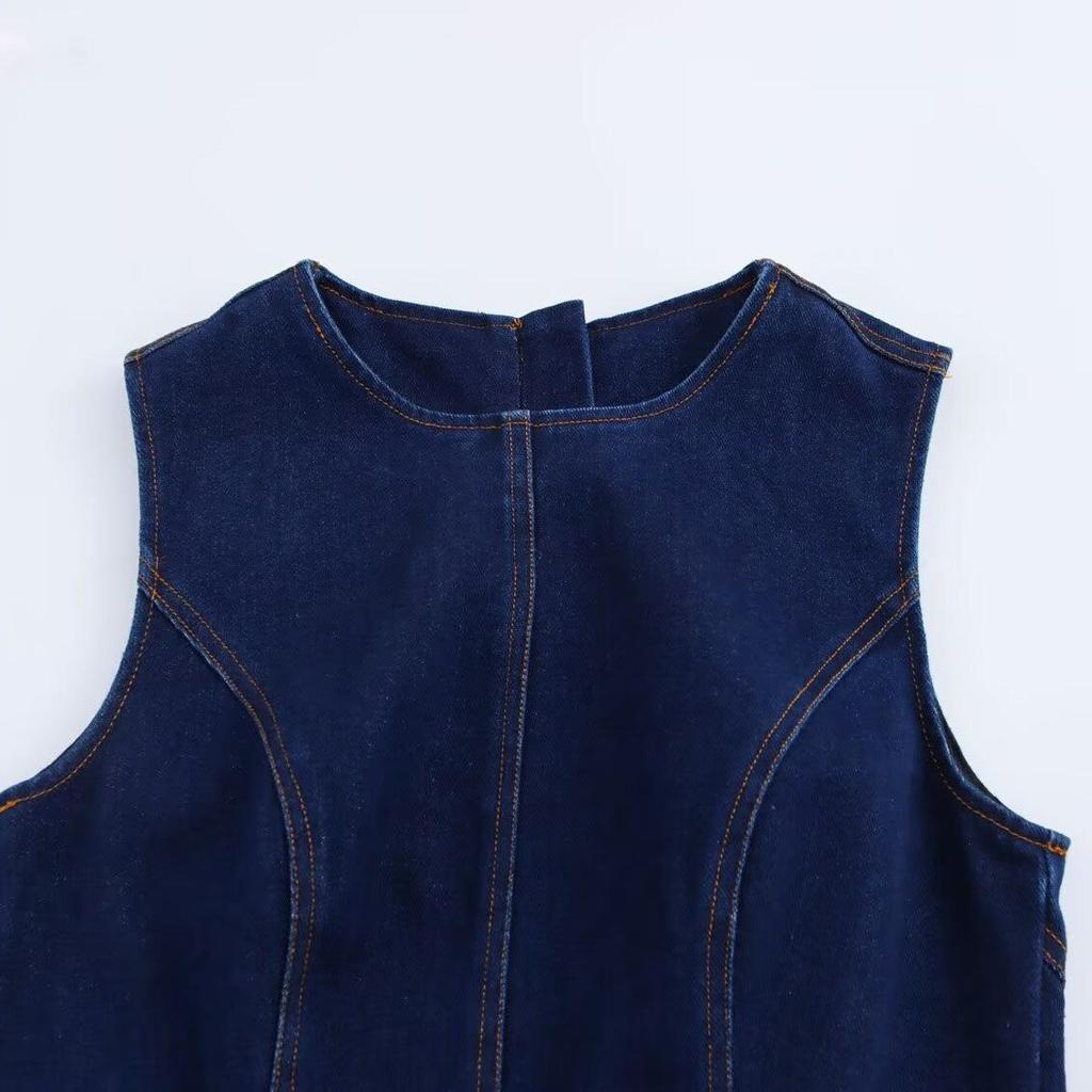 2025 Sommer Koreanisches Retro Ärmelloses Jeanskleid für Damen