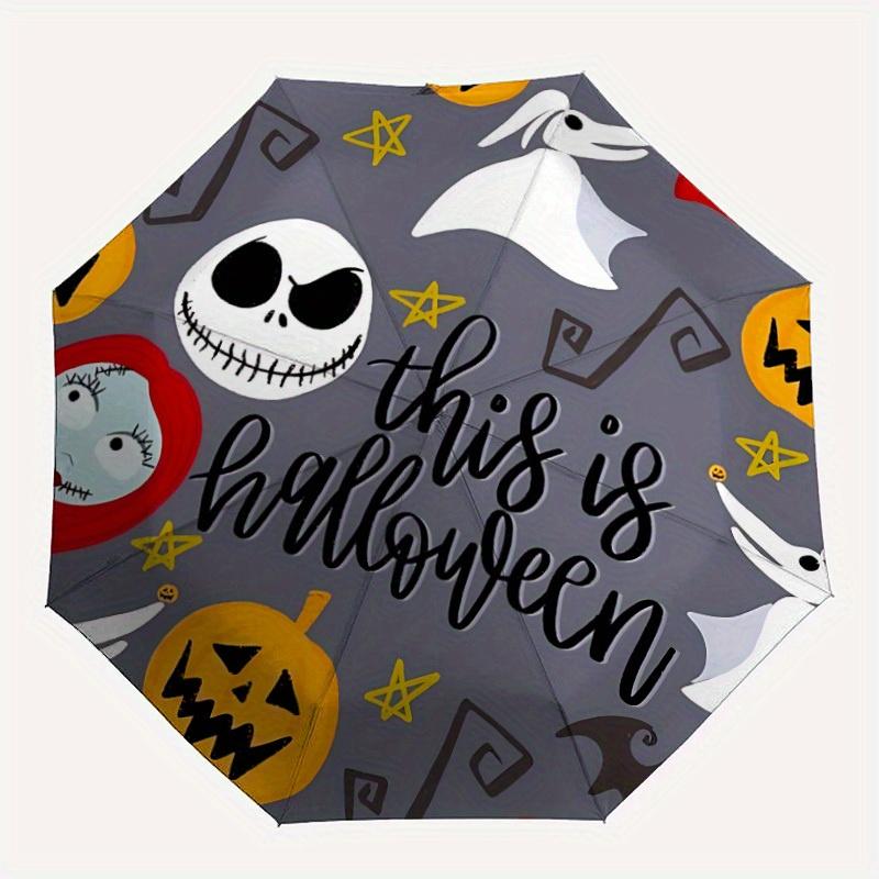 

1pc Halloween Pattern Automatic Folding Umbrella - Portable Foldable Design with 8 Ribs, Durable Plastic & Iron Frame, Casual Outdoor Access