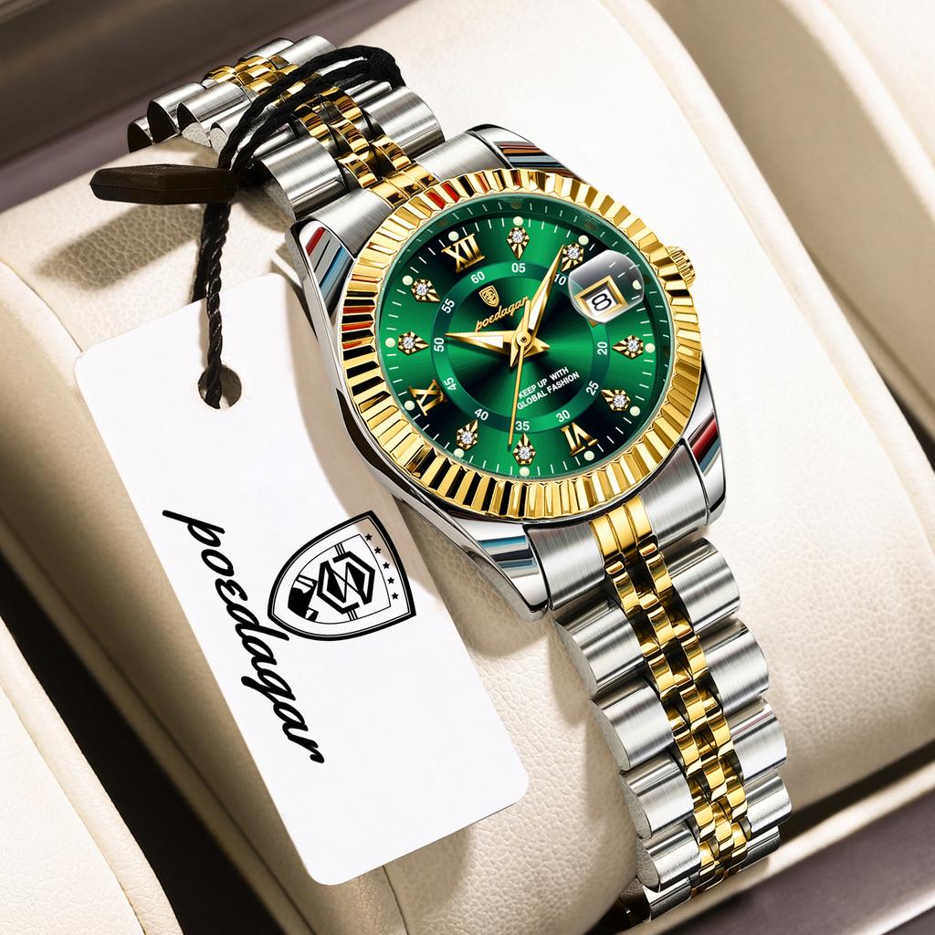 POEDAGAR Original Elegant Women Clock Luminous Waterproof Stainless Steel Women's Watches Date Business Quartz Ladies Wristwatch