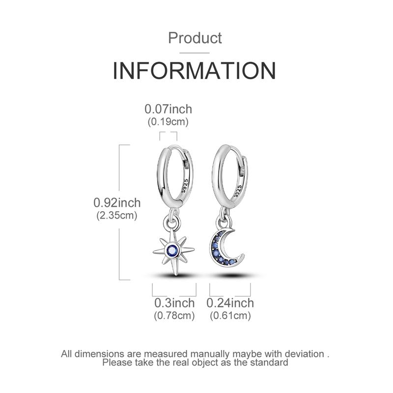 Original 925 Sterling Silver Hoop Earrings Gold Rose Gold Blue Zircon Star Moon Hoop Earrings For Women Jewelry Gift