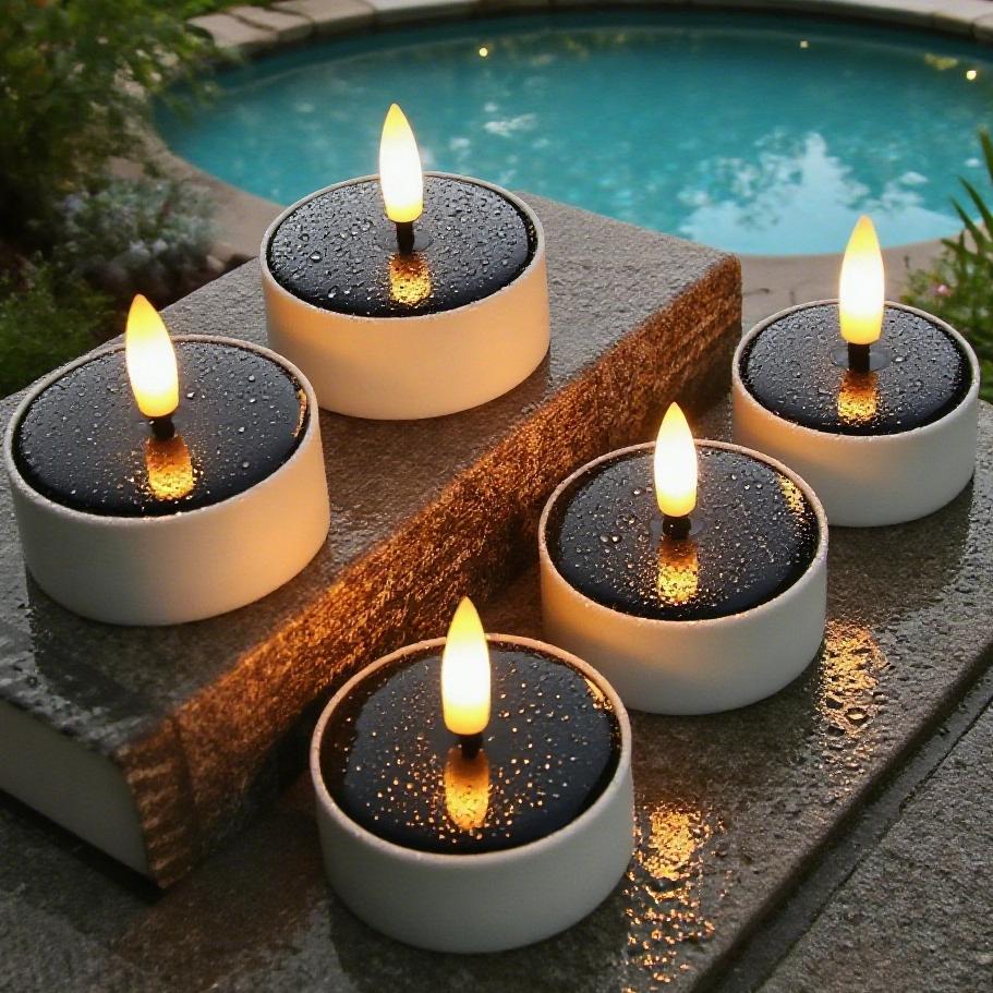 6 Stück Solarbetriebenes Kerzenlicht für den Außenbereich, wasserdicht, flammellos, für Party, Garten, Zuhause, Rasen, Tisch, Valentinstags-Atmosphäre-Dekor