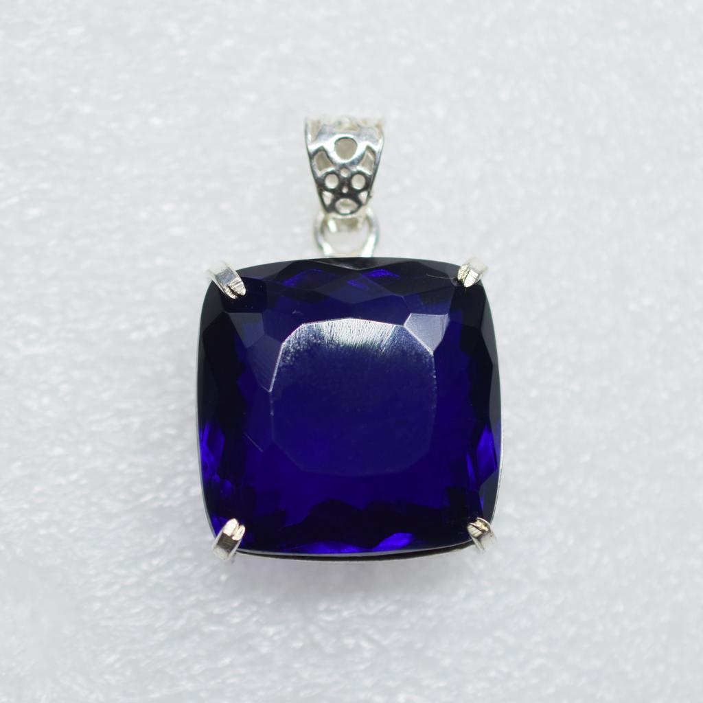 NATURAL Blue Topaz Cushion 106Ct 925 Sterling Silver Pendant Gemstone CERTIFIED MY-391-K